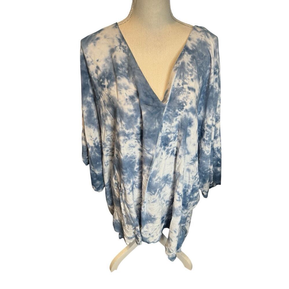 Marc New York Andrew Marc Womens  Blue & White BOHO Tunic 3/4 sleeve Size 3X ￼